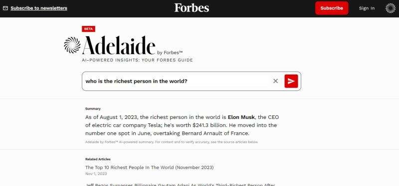 Example search on Forbes Adelaide