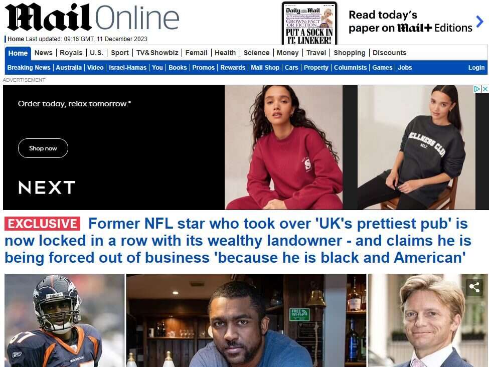 Mail Online homepage on 11 December 2023