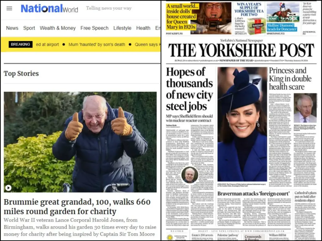National World website and Yorkshire Post front page
