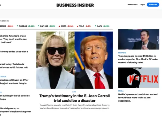 The Business Insider website at lunchtime on Thursday 25 January, shortly after global cuts were announced