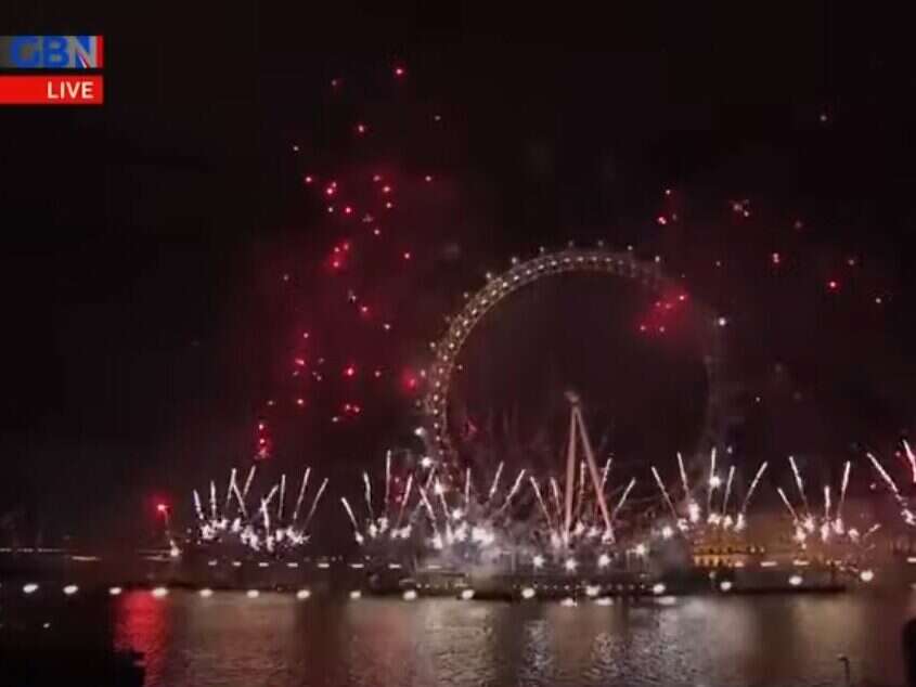 GB News feed of London New Year's fireworks at 12.11am. Picture: Youtube/GB News