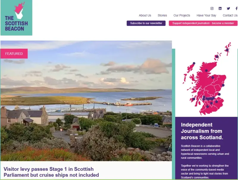 Home page of the Scottish Beacon's website.