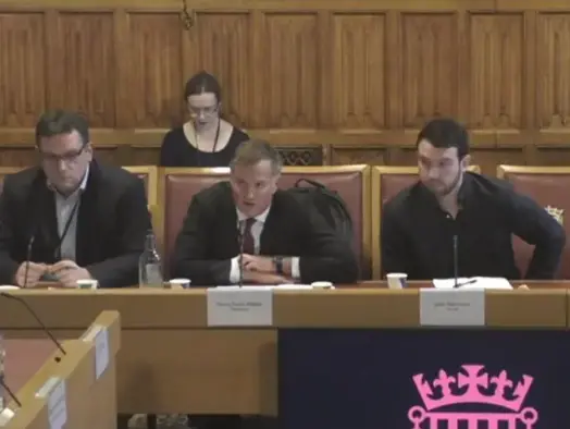 Reach chief digital publisher David Higgerson, Newsquest chief executive Henry Faure Walker and Mill Media founder Joshi Herrmann at the Lords Communications and Digital Committee about the future of news on 27 February 2024. Picture: Parliament TV screenshot