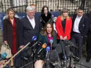 Stella Assange, the wife of Julian Assange, (centre) speaking to the media outside the Royal Courts of Justice in London ahead of appeal decision Tuesday 26 March 2024. Picture: Stefan Rousseau/PA Wire
