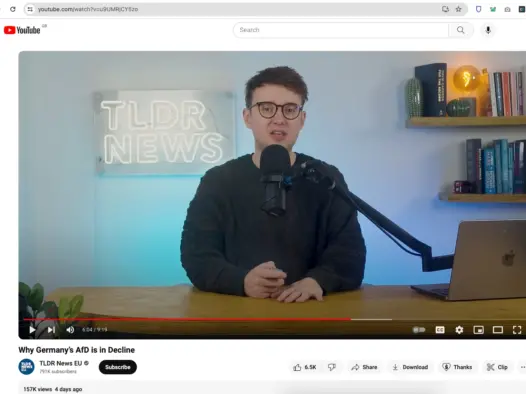 TLDR News founder Jack Kelly presents a video on the youth-focused Youtube publisher's EU news channel in March 2024.