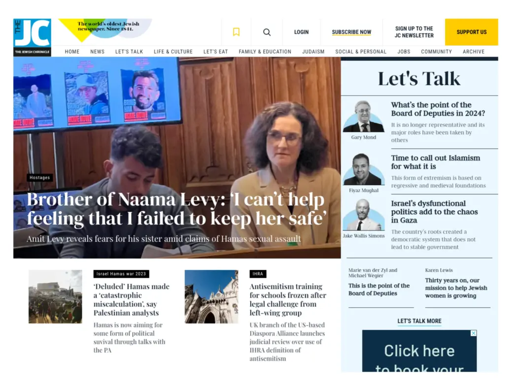 A screenshot of the Jewish Chronicle website shortly after it announced it will be transferring ownership from an anonymous consortium to a charitable trust.