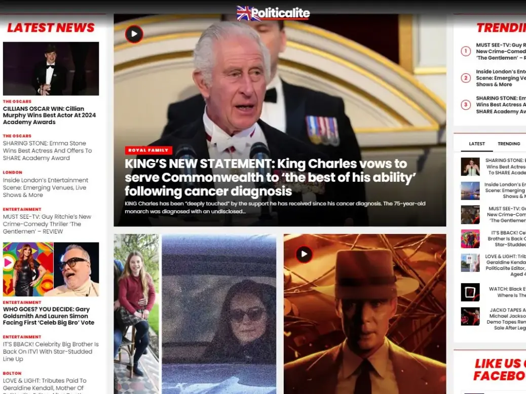 Politicalite homepage on 12 March 2024