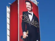 Giant Oscar ad for Jimmy Kimmel hosting the Academy Awards in 2017. Picture: Shutterstock/Alex Millauer