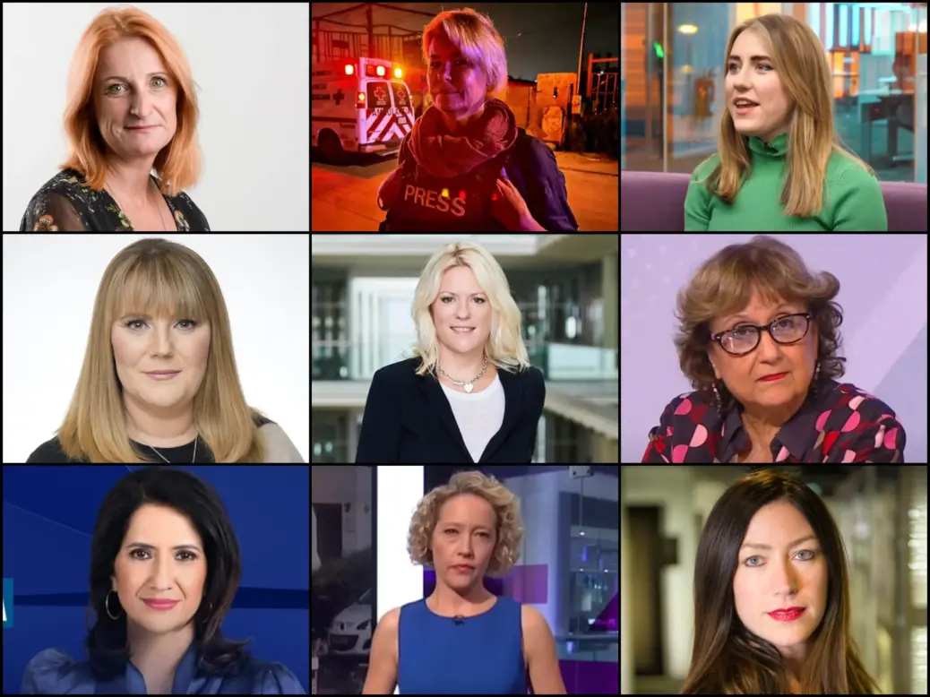 Nine of the women journalists who signed the letter. Top L-R: Alison Phillips, Alex Crawford, Marianna Spring. Middle: Caroline Waterston, Rachel Corp, Yasmin Alibhai-Brown. Bottom: Sangita Myska, Cathy Newman, Victoria Newton. Pictures: Reach, Sky News, RTS, Reach, ITN, Channel 5/Youtube screenshot, LBC, ITN/Youtube screenshot, News UK