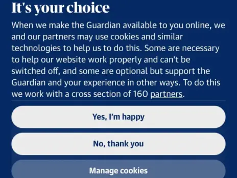 Guardian makes rejecting tracking cookies easier as it promotes cookie-less solution