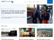 Open Democracy's home page on Thursday 18 April, illustrating a story about a bitter internal fight over how the nonprofit came to require a steep cost-cutting exercise costing at least 10 jobs.