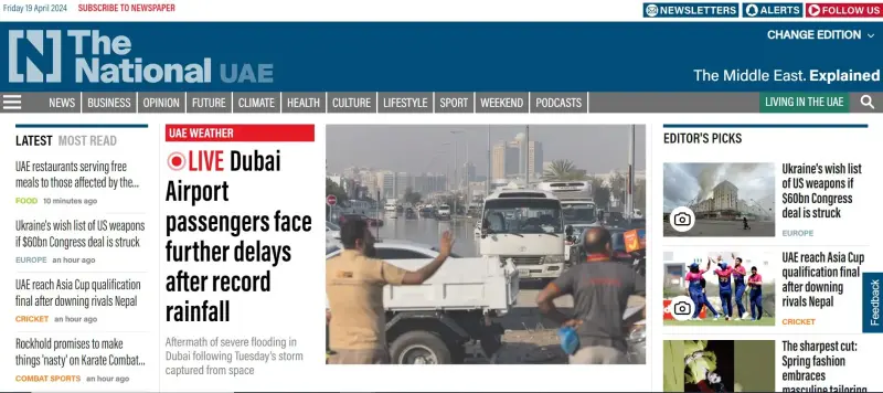 The National's UAE website edition homepage on Friday 19 April 2024