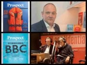 Prospect covers, CEO Mark Beard and editor Alan Rusbridger presenting his weekkly podcast with Lionel Barber