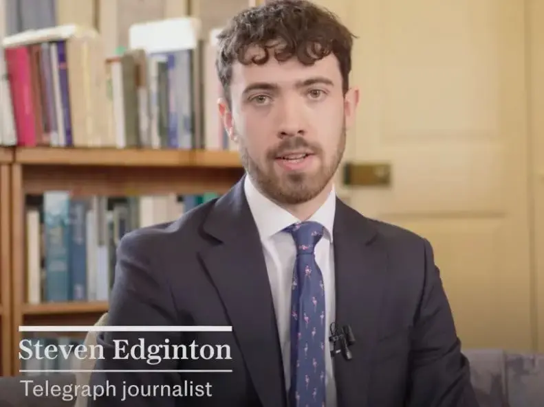 Steven Edginton (appointed new US correspondent for GB News in America) presenting an interview for The Telegraph. Picture: The Telegraph/Youtube screenshot