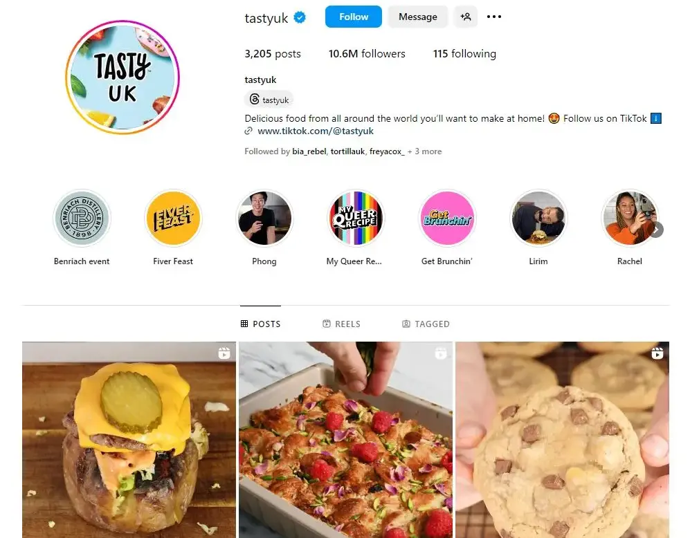 Tasty UK Instagram page - now licensed from Buzzfeed to The Independent