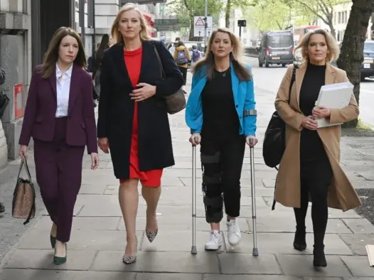 (Left to right) Annita McVeigh, Martine Croxall, Karin Giannone and Kasia Madera arriving at the London Central Employment Tribunal in Kingsway, central London on 1 May 2024. The woman and the BBC reached a settlement in March 2025 ahead of an appeal.