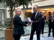 Ian Hislop is pictured accepting a fellowship of the Society of Editors following the organisation's 25th anniversary conference in London on 1 May 2024.