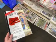 A copy of The New Yorker is pictured in a Central London newsagent on the afternoon of Wednesday 15 May, 2024. A large chunk of the cover, describing the magazine's story revisiting the jailing of Lucy Letby, has been covered up by Press Gazette to avoid violating reporting restrictions established for a retrial Letby faces.