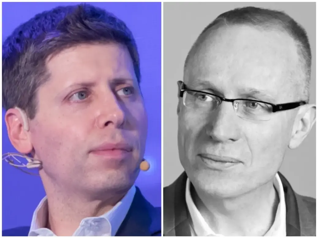OpenAI CEO Sam Altman and News Corp CEO Robert Thomson. Pictures: Shutterstock and jamesonwu1972/News Corp
