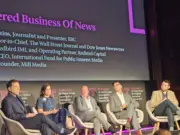 Ros Atkins from the BBC; Emma Tucker, editor-in-chief of The Wall Street Journal; Jeff Zucker, CEO Redbird IMI; Nishant Lalwani, CEO of the International Fund for Public Interest Media and Joshi Herrmann, founder of Mill Media