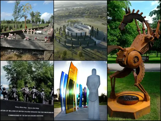 Existing memorials at the National Memorial Arboretum. Clockwise from top left, memorials to: Burma railway, armed forces, Cheshire Yeomanry, Naval Service, and World War Two evacuation of children. Pictures: National Memorial Arboretum