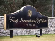 Sign for Trump International Golf Links Scotland in Aberdeenshire. Picture: Shutterstock/iweta0077