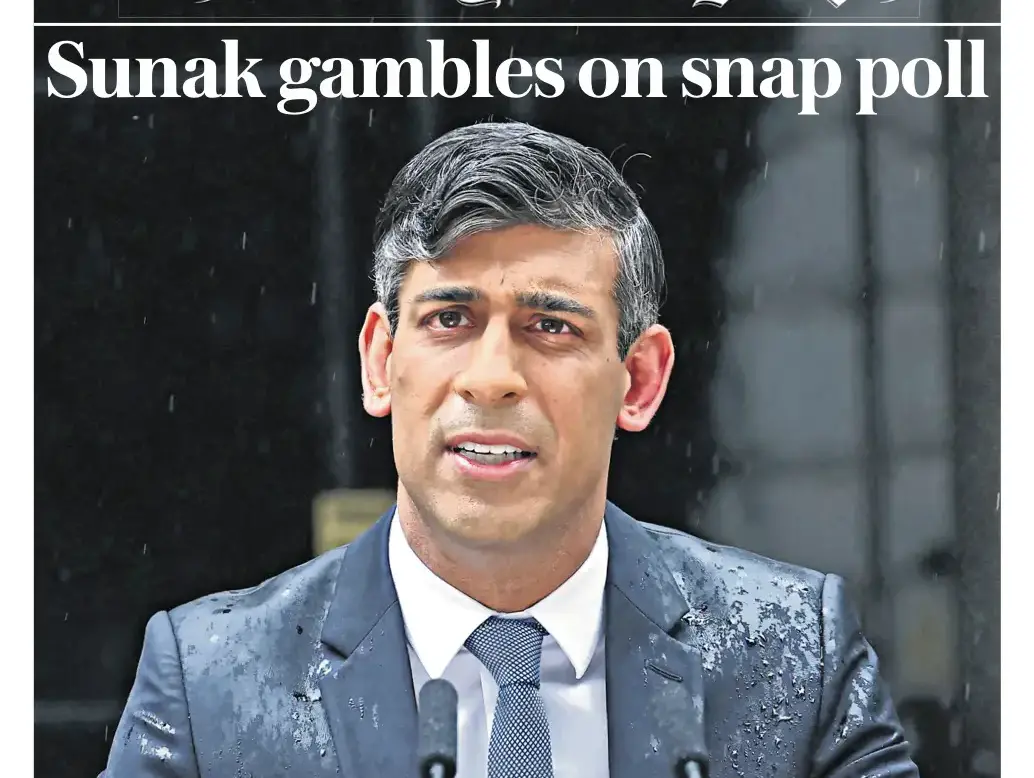 Cropped version of The Daily Telegraph front page on 23 May 2024, the day after Rishi Sunak called the general election