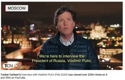 Screenshot of Tucker Carlson presenting from Moscow