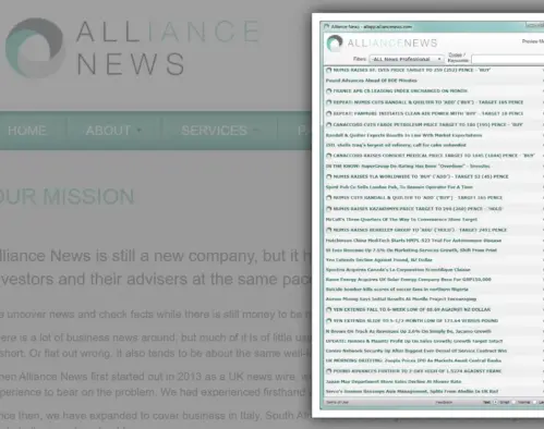 Snapshot of Alliance News UK feed. Picture: Screenshot of Alliance News website