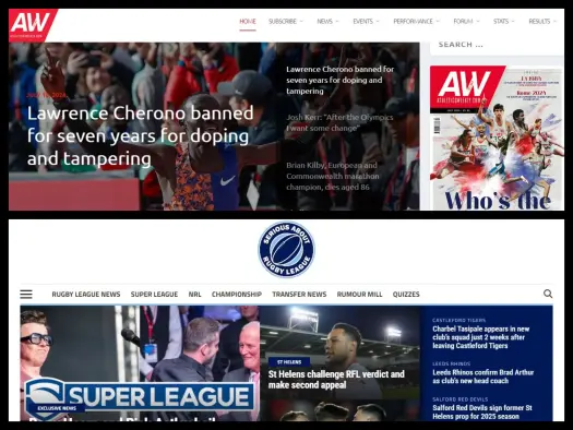 Serious About Rugby League and Athletics Weekly homepages