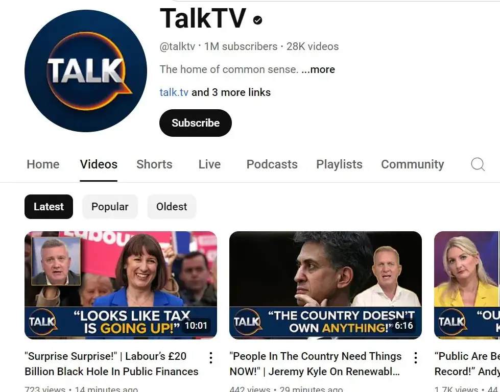 TalkTV hits 1m Youtube subscribers and grows revenue after linear TV closure