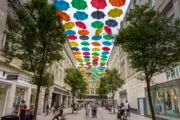 Liverpool / UK - July 13 2019: The Umbrella project, celebrating neurodiversity and ADHD awareness, Church Alley, Liverpool. Picture: Shutterstock