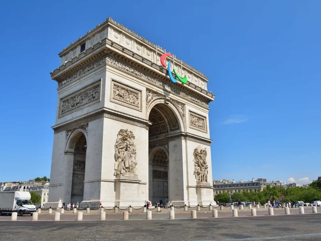 The Paralympic Symbol seen installed on the Arc de Triomphe in Paris, France, on July 17, 2024. Picture: noriox/Shutterstock