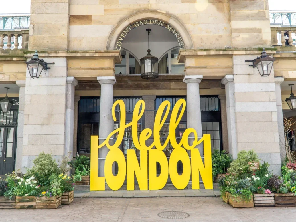 A 'Hello London' sign in Covent Garden, London in 2021, illustrating a story about the launch of Jim Waterson's new London-focused local news Substack, London Centric.