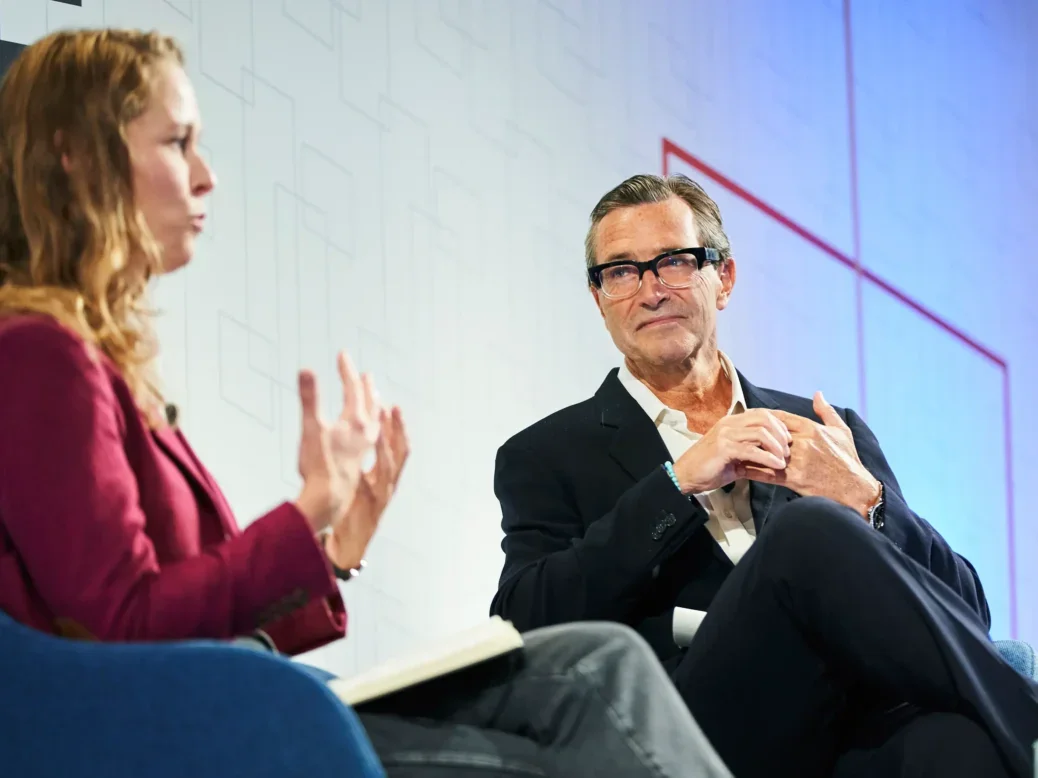 Financial Times chief executive John Ridding being interviewed by Zetland editor-in-chief Lea Korsgaard at the FT Strategies News in the Digital Age conference in London on 3 September 2024. Picture: FT