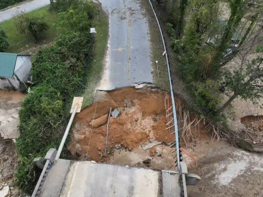 An image of the aftermath of Hurricane Helene in North Carolina displaying widespread damage, with flooding, debris, and destruction left in its wake as recovery efforts begin across the affected areas. The image illustrates an article about the top 50 most-visited news sites in the US in September 2024.