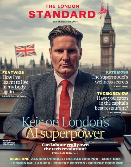 First London Standard published on 26 September 2024. Front cover features a big AI-generated picture of Prime Minister Keir Starmer in front of the Houses of Parliament and a union jack flag