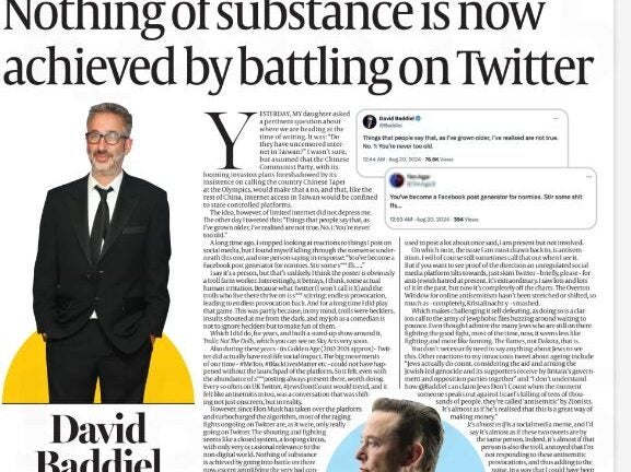 David Baddiel column in Jewish Chronicle