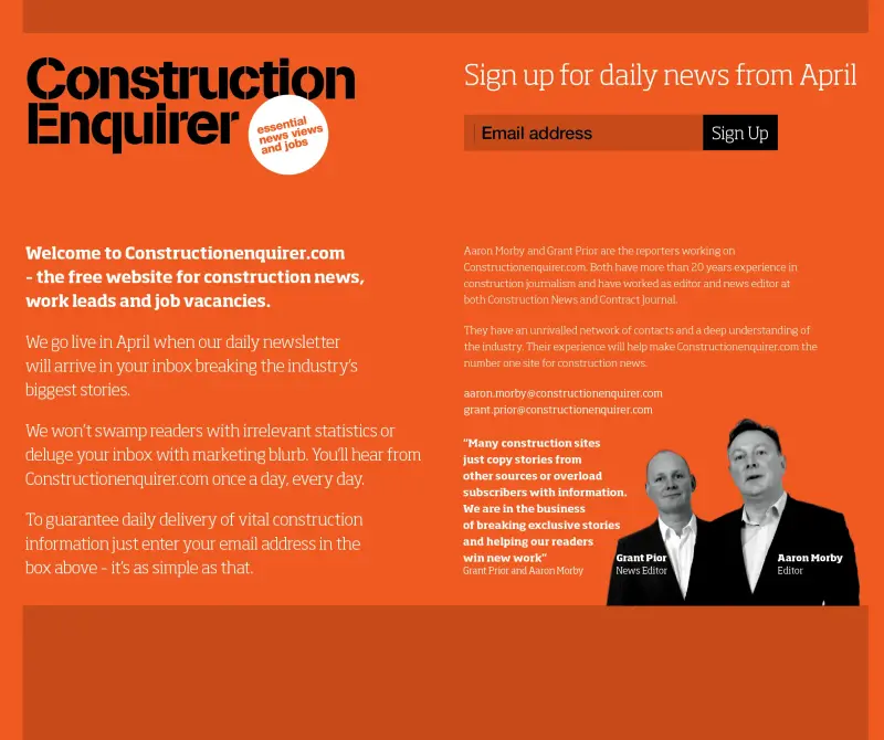 Construction Enquirer holding page ahead of its 2010 launch. Picture: Construction Enquirer