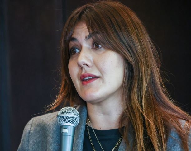 Farrah Storr speaking at the Press Gazette Future of Media Trends event in London.