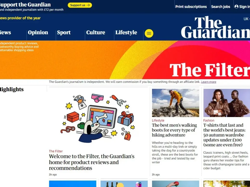 The Filter product recommendations page on The Guardian on 10 October 2024