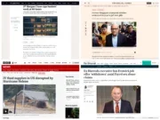 Screenshots of four articles (at, clockwise from top-left, The Times, Financial Times, Telegraph and BBC) which did not link through to sources of information at other news sites.