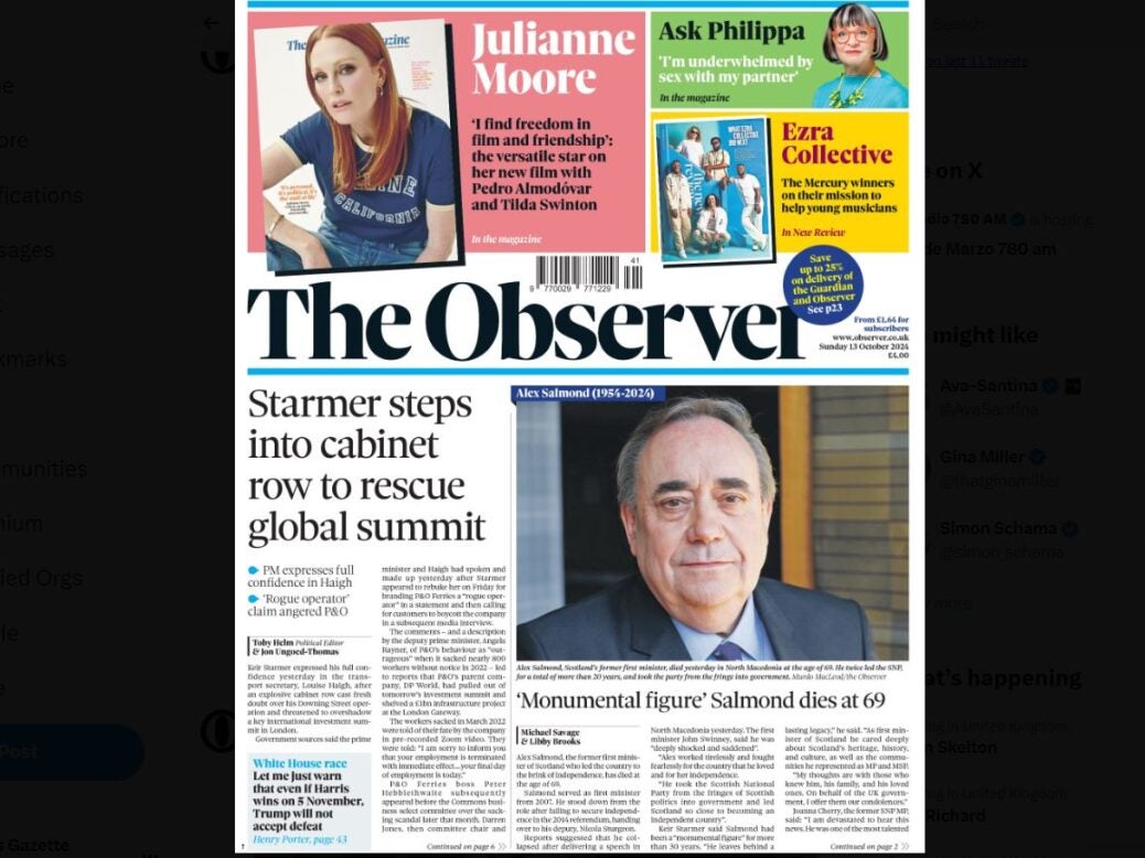 Observer front page. October 2024