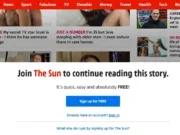 The Sun's registration wall as it appeared over a Dear Deidre story on 16 October 2024