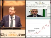 Clockwise from left: New York Sun proprietor and Daily Telegraph bidder Dovid Efune (picture: Youtube screenshot/New York Daily Sun); a screenshot of the New York Daily Sun home page on Thursday 17 October 2024; and a Press Gazette graph illustrating New York Daily Sun web traffic since the title was acquired by Efune.