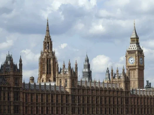 Closeup shot of the Houses of Parliament building in Westminster, London, UK, illustrating a story about the House of Lords future of news inquiry criticising the government for inaction on SLAPPs, or strategic lawsuits on public participation.