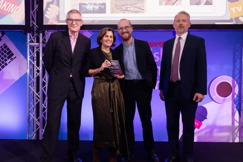 Gill Plimmer and Robert Smith of the Financial Times pick up the Business, Finance and Economics Journalism prize, sponsored by Starling Bank, at the British Journalism Awards 2024. Picture: ASV Photography/Press Gazette