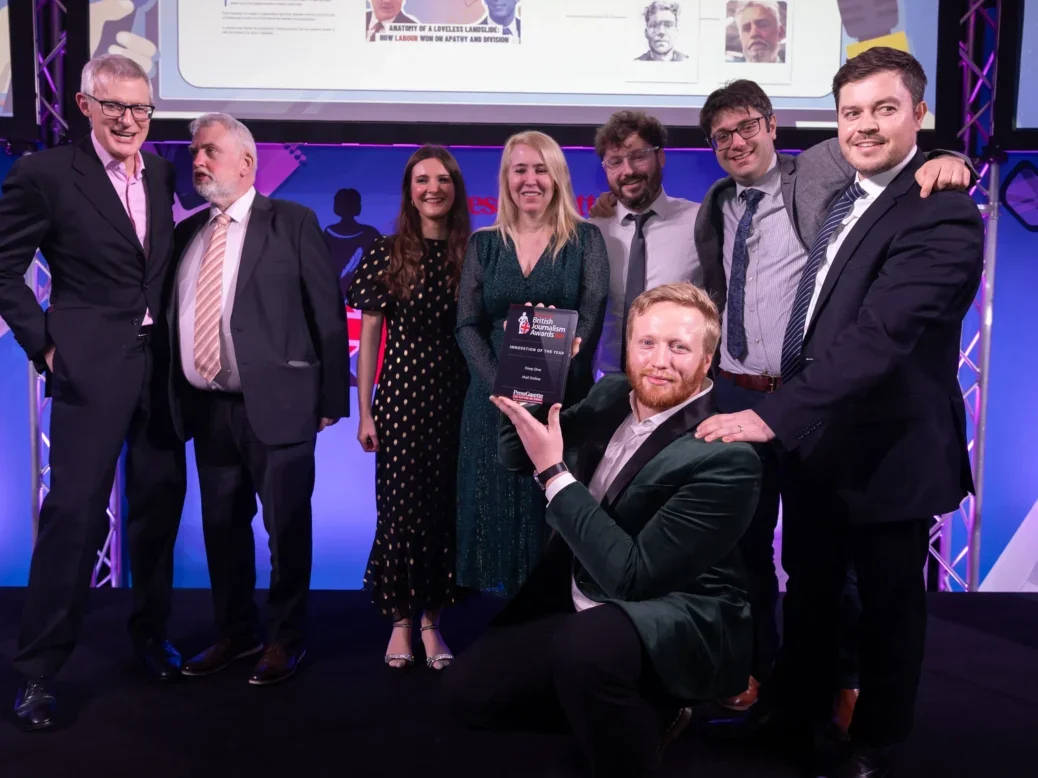 Mail Online Deep Dive team picking up the Innovation of the Year award at the British Journalism Awards 2024. Picture: ASV Photography/Press Gazette