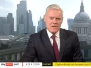 Outgoing Sky News business presenter Ian King appears on Business Live with Ian King, filmed at the now-departed Sky News studio in the City of London. Sky has announced King has "stepped back" from the programme and that he will leave permanently in the spring.