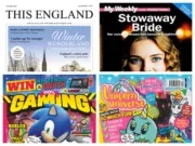 Four DC Thomson magazines facing closure with potential job losses: covers of This England, My Weekly Pocket Novels, 110% Gaming and Unicorn Universe